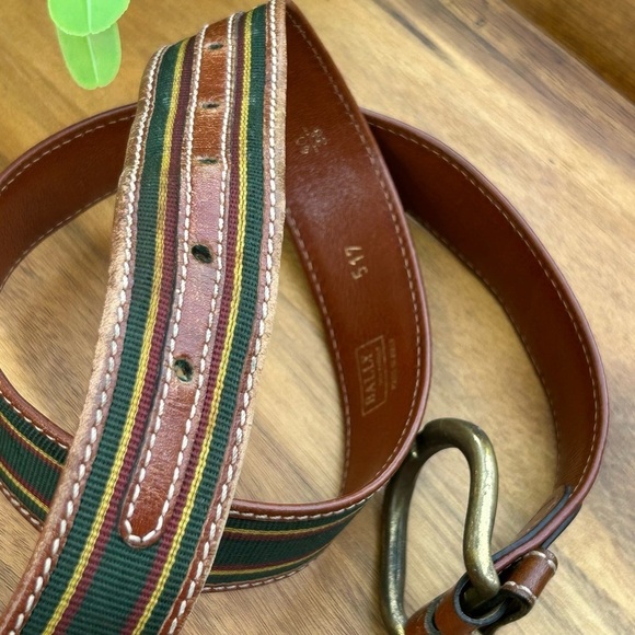 Bally Green & Red Canvas & Leather Belt Size 32 (xs-s) Made in Italy